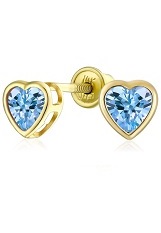 nice little heart cz blue childrens birthstone earrings